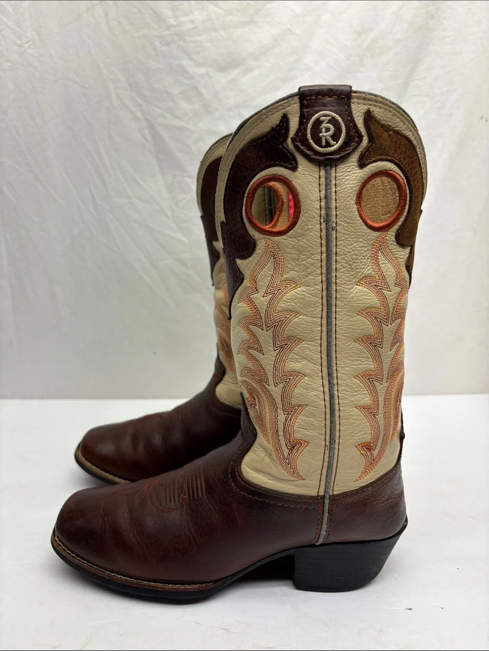 Tony Lama Brown and Cream Western Cowboy Boots, SZ 13.5 for little boy